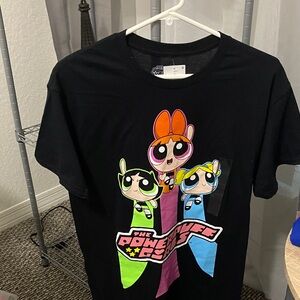 Cartoon Network Powerpuff Girls Black Tee with Colorful Design